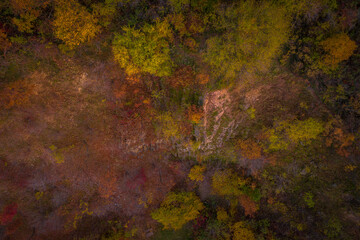 Kisapati, Hungary - Aerial view of volcanic basalt organs at Szent Gyorgy-hegy near lake Balaton...