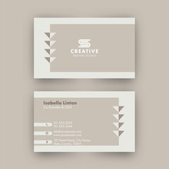 Double-Sided Business Card Horizontal Template Design On Beige Background.