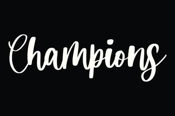 Champions Handwritten Font White Color Text On Black Background