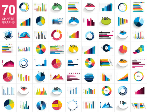 Mega set of charst, graphs. Blue color. Infographics business elements.