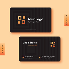 Front And Back View Of Business Card Template Layout In Black Color.