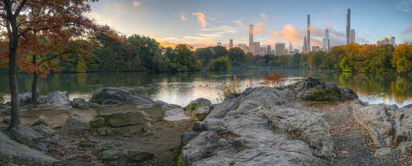 Central Park, New York City at the lake autumn