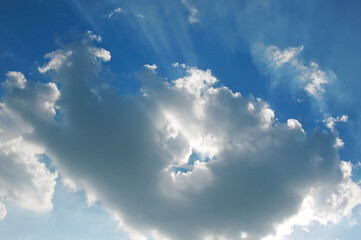 Naklejka na ściany i meble clouds shining in the sky. sunbeam on sky