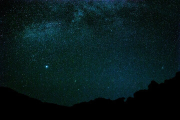 The Milky Way galaxy and mountain with stars and space dust in the universe, Long exposure...
