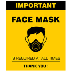 Important, Face Mask, is required at all times
