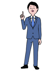 グレーのスーツ　指をさす男性