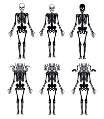 skeletons dead man necromancer bones ethnic ghotic style big tattoo stickers set