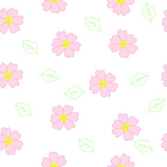 Floral seamless pattern with pink wild roses, flowers on white background