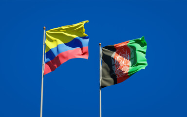 Beautiful national state flags of Afghanistan and Colombia together at the sky background. 3D artwork concept.