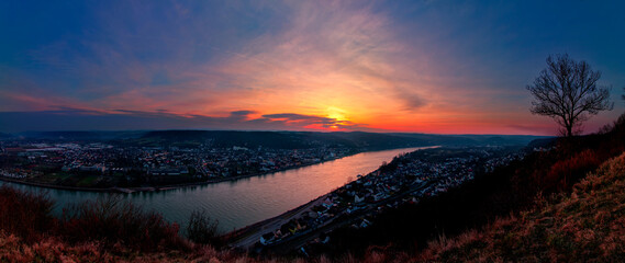 Fantastic view over the Rhine valley with a unique sunset