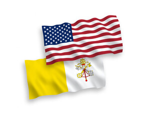 Flags of Vatican and America on a white background