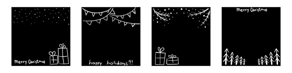 winter christmas social media template hand-drawn. Editable square post frame with copy space. hand drawn simple minimalist design, trending doodle lines