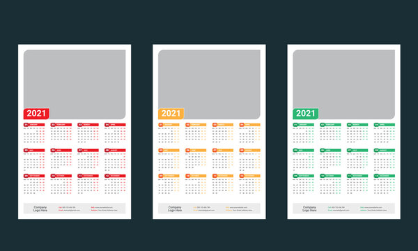 1-Page Wall Calendar 2021 Templates