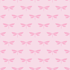 All pink pastel cute and girly dragonfly pattern, dragonfly silhouette vector background. Pink cute dragonfly seamless pattern background.
