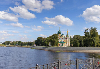 Uglich. Yaroslavl region. Cruise ships at the pier. Golden ring of Russia.
