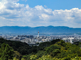 京都　伏見稲荷大社　四ツ辻からみた夏の京都市内の景色