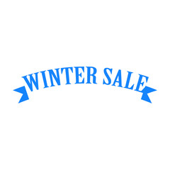 Rebajas de invierno. Logotipo lineal con tipografía Winter Sale como cinta en color azul