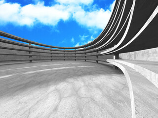 Fototapeta premium Concrete room wall construction on cloudy sky background