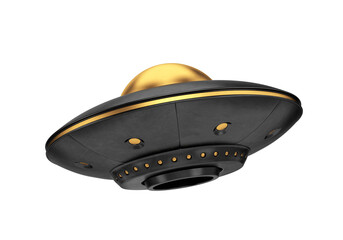 UFO gold and black isolated on white background, 3D render © salamahin