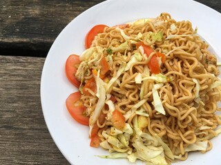 spicy dry noodle salad , Thailand style food