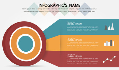 Four options, dart board, infographic template for business and goal presentation.