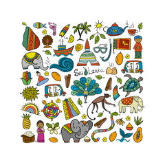 Sri Lanka travel, art background. Tribal elements for your design