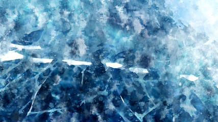 Watercolor abstract background. Winter texture. Frozen ocean concept, top view. Hand-drawn background for covers, postcards, textiles, prints.