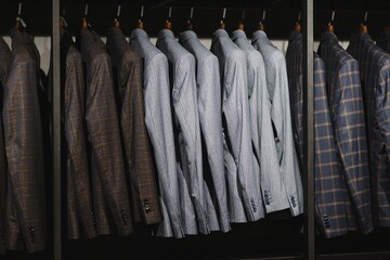 Jackets hanging in a men's clothing store