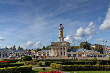 Kostroma. Susaninskaya (Ekaterinoslavskaya) square. Fire tower. Monument of classical architecture of the early 19th century.