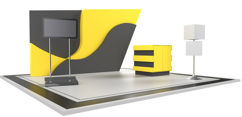 Black And Yellow Exhibition Booth. Advertising POS POI Promotion counter. Retail Trade Stand