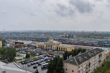 The station square of Yaroslavl. Yaroslavl. Foggy rainy morning