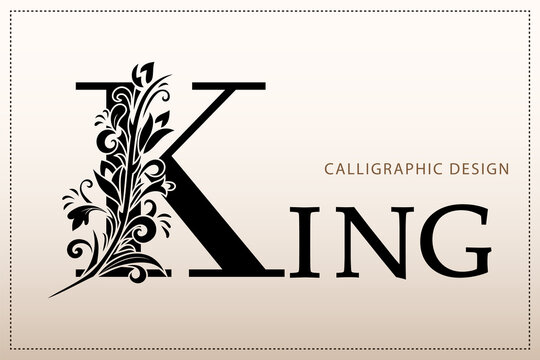 Elegant Simple monogram, letter K. Creative logo. Line art design. Branch with leaves. Vintage Emblem. Drawn Template for Book Design, Restaurant, Wedding, Boutique, Invitation. Vector illustration