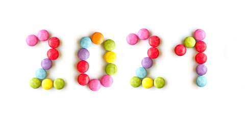 2021 colorful candies  isolated on white background