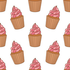 Cupcake seamless pattern design. Cupcake pattern background. Cake seamless pattern isolated.