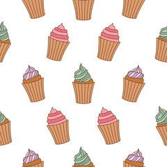 Cupcake seamless pattern design. Cupcake pattern background. Cake seamless pattern isolated.