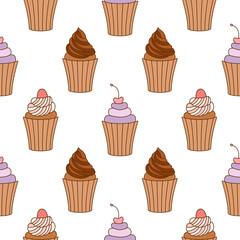 Cupcake seamless pattern design. Cupcake pattern background. Cake seamless pattern isolated.