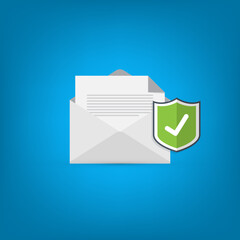 Email security concept, e-mail envelope with shield icon.	