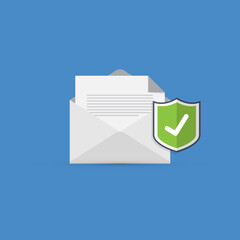 Email security concept, e-mail envelope with shield icon.	