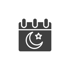 Islamic calendar vector icon. filled flat sign for mobile concept and web design. Ramadan Calendar with Islamic moon and star glyph icon. Symbol, logo illustration. Vector graphics
