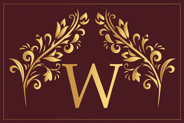 Elegant Simple monogram, letter W. Creative logo. Line art design. Branch with leaves. Vintage Emblem. Drawn Template for Book Design, Restaurant, Wedding, Boutique, Invitation. Vector illustration