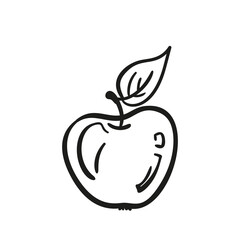 Apple doodle simple vector drawing isolated, Hand drawn fruit illustration black and white graphics