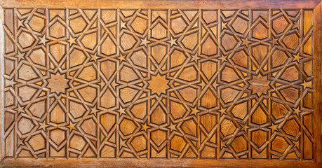 Arabic floral seamless pattern - traditional Islamic background. Wooden decorative element - Traditional Turkish pattern, colorful mosaic tiles for background.