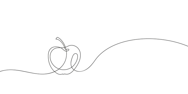Apple continuous one line drawing, Black and white hand drawn vector minimalist linear illustration made of single line
