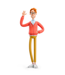 3d illustration. Nerd Larry greeting you. Peace gesture. © bestpixels