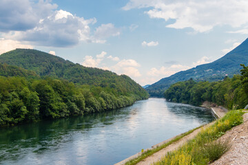 Naklejka na ściany i meble Drina river canyon in Tara National Park in Serbia