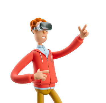 3d illustration. Nerd Larry in virtual reality glasses. VR concept.