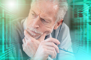 Pensive senior businessman; multiple exposure