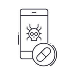 Antivirus icon, linear isolated illustration, thin line vector, web design sign, outline concept symbol with editable stroke on white background.