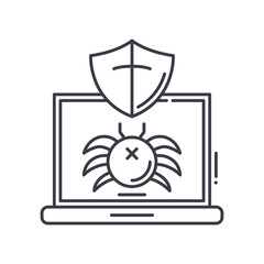 Antivirus program icon, linear isolated illustration, thin line vector, web design sign, outline concept symbol with editable stroke on white background.