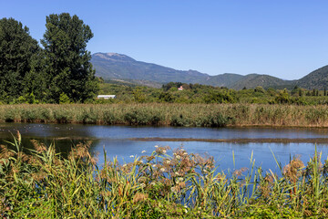 Mountain, natural lake on a summer day (Central Macedonia, Greece)
